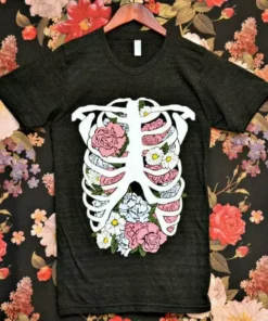 Wicked Clothes Bones Floral Rib Cage Shirt