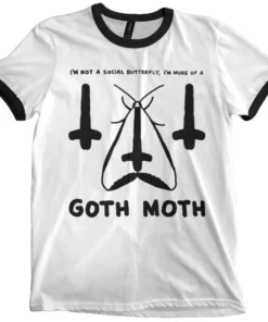 Wicked Clothes Goth Moth Ringer Shirt Black And White
